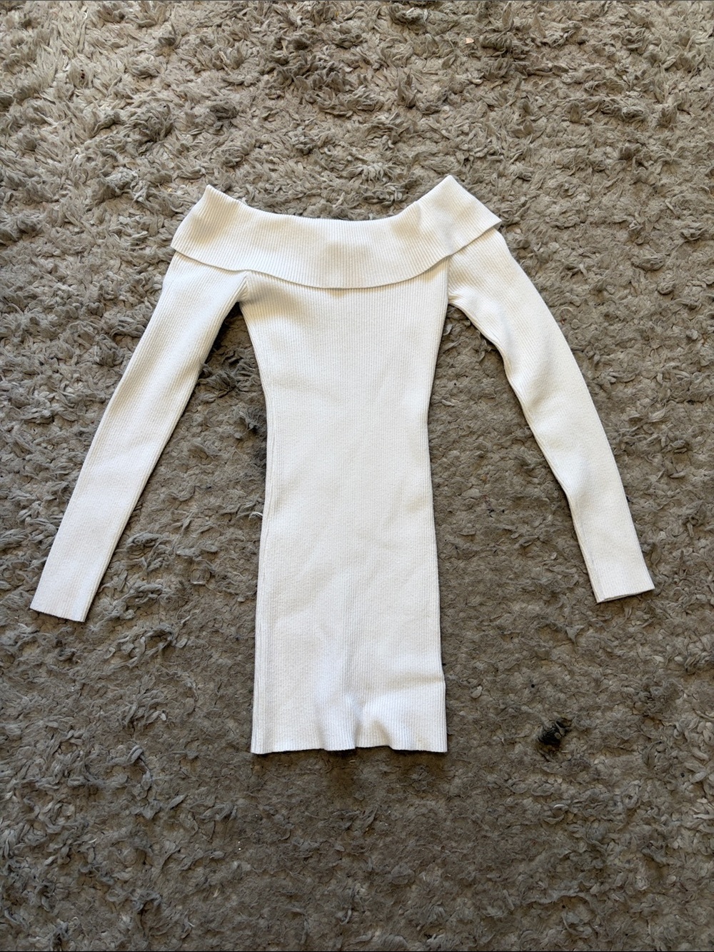 Edikted Cream Off-the-Shoulder Ribbed Sweater Dress